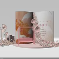 Flower Exhibition With Open Book Display Pink Bench And Floral Decorations