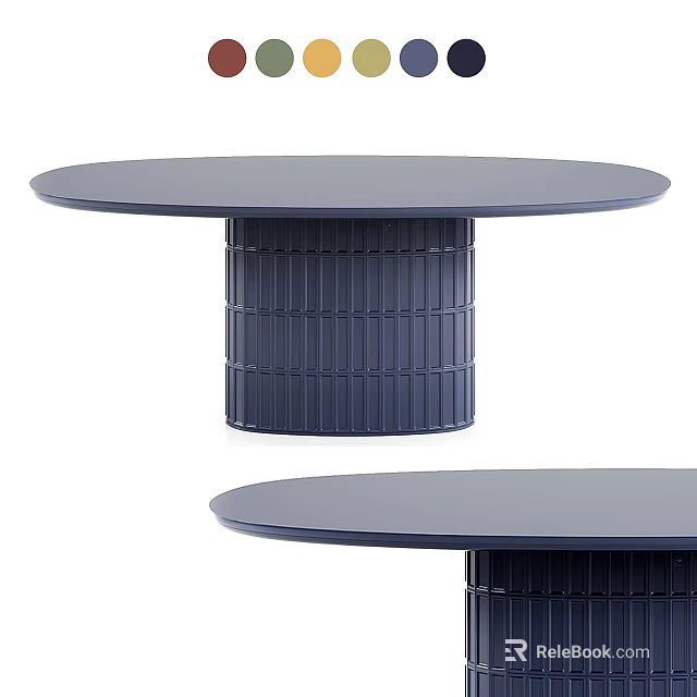 Modern Round Deep Blue Dining Table Featuring Vertical Striped Base Design 3d model 