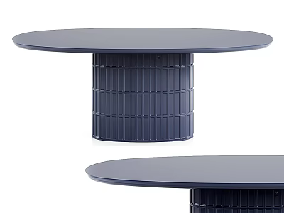 Modern Round Deep Blue Dining Table Featuring Vertical Striped Base Design 3d model