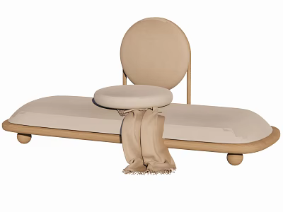Elegant Modern Beige Irregular Shaped Sofa With Round Backrest Small Stool And Scarf 3d model