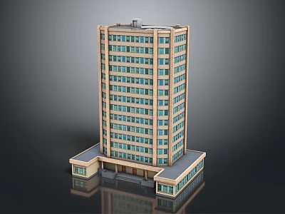 Cartoon High rise Building With Multiple Windows And Base Structure Design 3d model