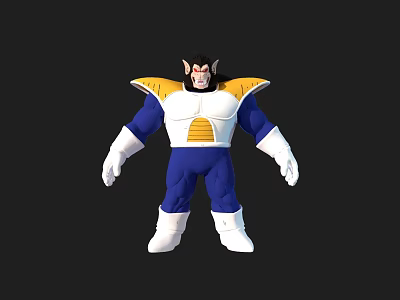 3D Rendered Game Anime Character With Blue White Costume And Horned Muscular Build 3d model