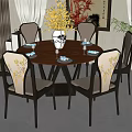 New Chinese Round Dining Table and Chair Combination 3d model