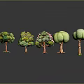 Colorful Decorative Tree Scene Components With Various Shapes And Green Pink Foliage