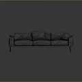 Modern Grey Fabric Three-Seater Sofa With Plush Pillows And Sturdy Metal Legs