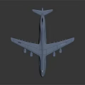 Blue Military Transport Airplane with Four Engines Long Wings Red Tail on Dark Reflective Background