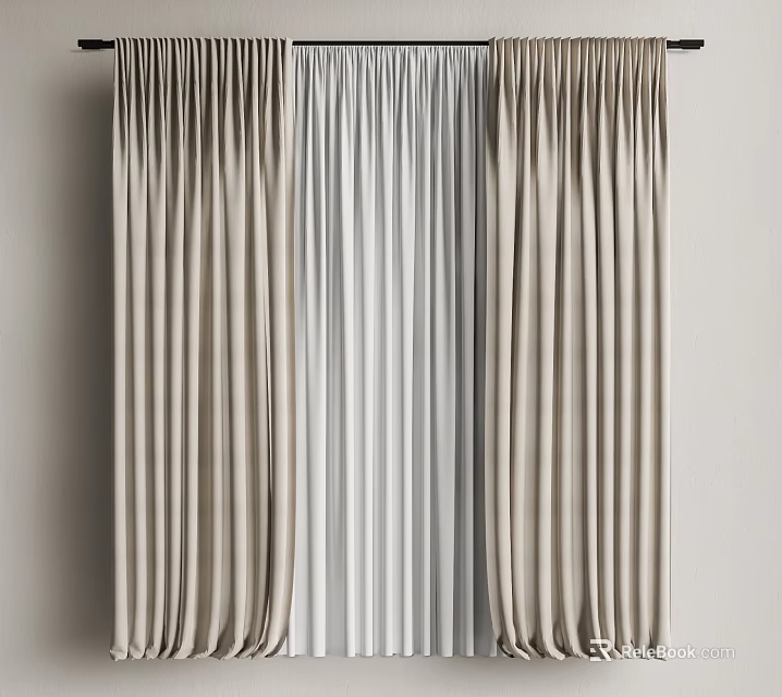 Elegant Modern Curtain Design With Soft Pleated Fabric And Neutral Tones 3d model 