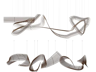 Artistic Modern Chandelier With Abstract Curved Lines And Flowing Metal Sculptural Design 3d model