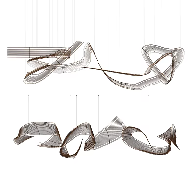 Artistic Modern Chandelier With Abstract Curved Lines And Flowing Metal Sculptural Design 3d model