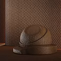 Brown Textured Background With Circular Color Swatches And Hemispherical Object With White Curved Lines