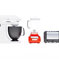Modern Kitchen Appliances Set With White Stand Mixer Red Blender Black Toaster