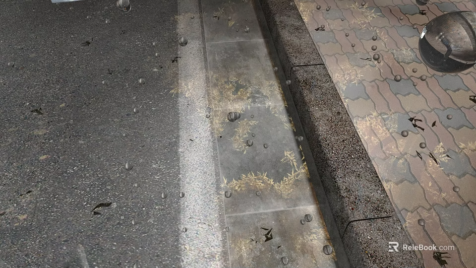 Urban Landscape With Gray Ground Holes Golden Patterns And Patterned Tiles Metal Rivet Edges 3d model 