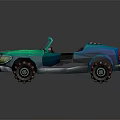 3D Model Convertible Car With Green And Blue Body Low Poly Style Red Rim Wheels