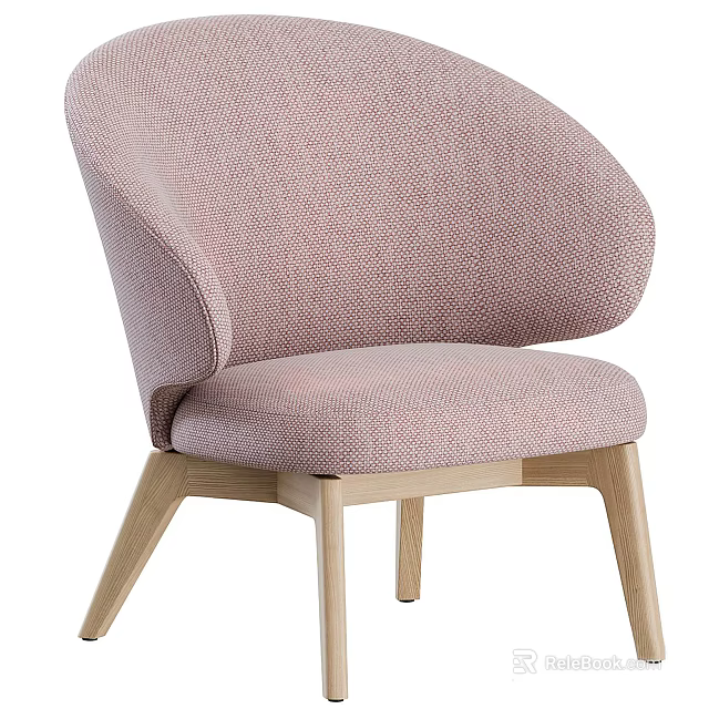 Stylish Light Pink Fabric Single Sofa With Curved Backrest And Wooden Legs Design 3d model 