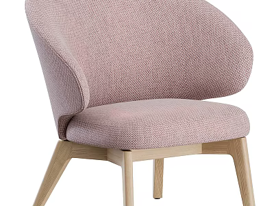 Stylish Light Pink Fabric Single Sofa With Curved Backrest And Wooden Legs Design 3d model