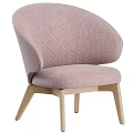 Stylish Light Pink Fabric Single Sofa With Curved Backrest And Wooden Legs Design
