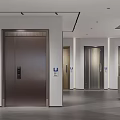Modern Lobby Interior With Reception Desk Multiple Doors Red Decorative Wall And Gray Flooring
