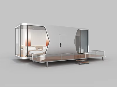 Modern Guesthouse Building With Glass Walls Metal Exterior And Outdoor Deck 3d model