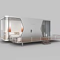 Modern Guesthouse Building With Glass Walls Metal Exterior And Outdoor Deck