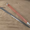 Medieval Sword With Leather Hilt Silver Metal Blade And Leather Scabbard On Beige Fabric Background