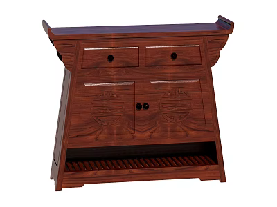 Traditional Wooden Console Table With Drawers Cabinet Doors And Carved Patterns 3d model