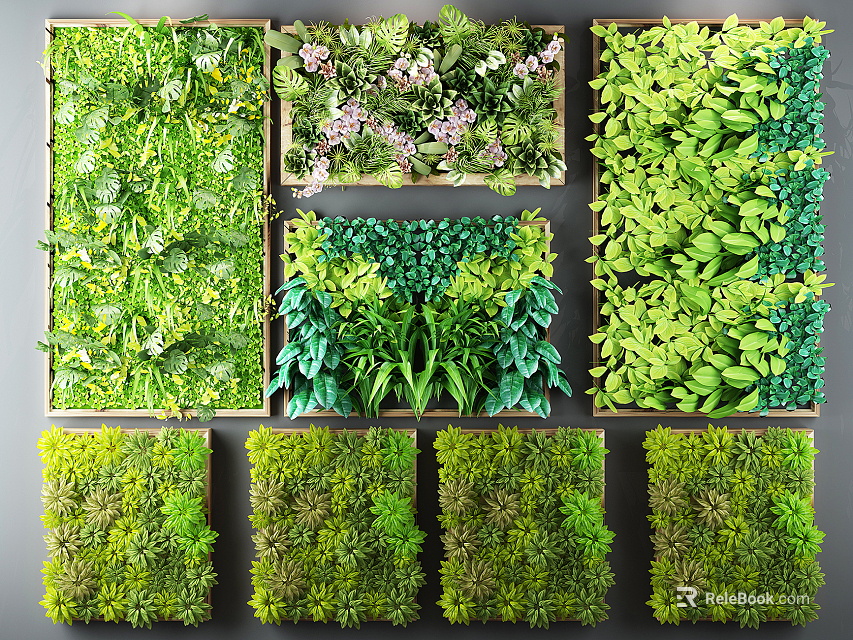 Green Plant Wall With Diverse Greenery And Various Design Styles For Interior Decoration 3d model 