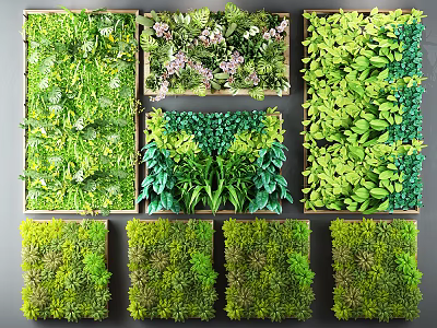 Green Plant Wall With Diverse Greenery And Various Design Styles For Interior Decoration 3d model