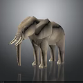 Wooden Elephant Model with Long Tusks Standing on Dark Background and Smooth Texture