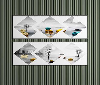 Modern landscape painting long strip decorative painting 3d model