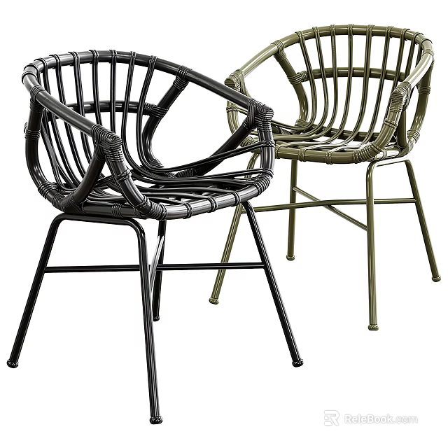 Modern Rattan Leisure Chairs With Black And Green Metal Frame Design 3d model 