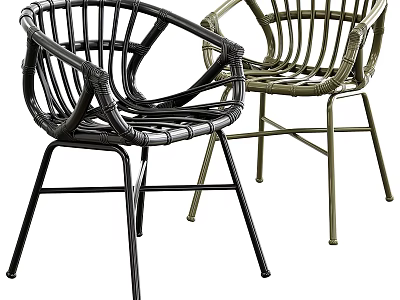 Modern Rattan Leisure Chairs With Black And Green Metal Frame Design 3d model