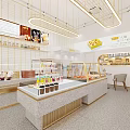 Modern Dessert Shop Interior With Display Cases Fresh Pastries And Pendant Lights 3d model