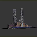 Cartoon Style Industrial Scene Model With Two Tall Towers And Green Grass