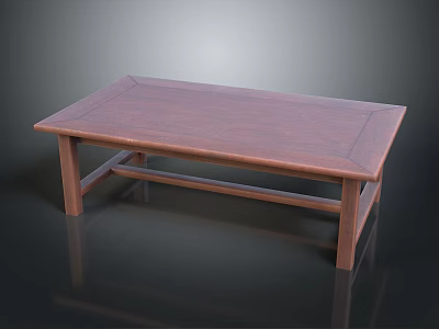 Natural Wooden Coffee Table With Rectangular Top And Sturdy Legs Design 3d model