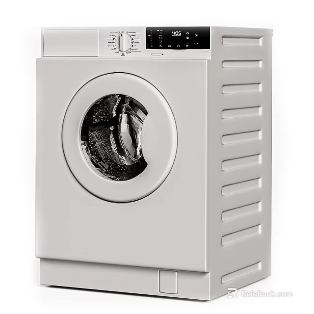 White Front Load Washing Machine With Modern Design And Digital Control Panel 3d model 