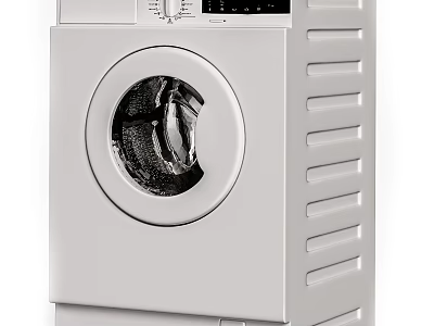 White Front Load Washing Machine With Modern Design And Digital Control Panel 3d model