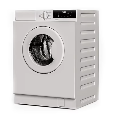 White Front Load Washing Machine With Modern Design And Digital Control Panel 3d model