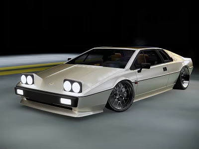 Silver Vintage Sports Car With Round Headlights And Custom Wheels On Night Street 3d model