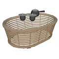 Oval Woven Rattan Coffee Table With Two Black Small Decorative Candle Holders