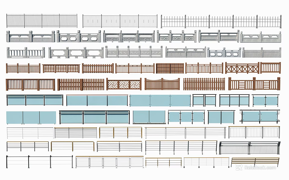 Various Fence Designs and Styles for Home Garden and Outdoor Spaces 3d model 