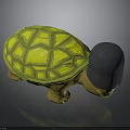 3D Rendered Turtle With Yellow Shell And Grid Pattern Black Head And Brown Body