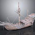Vintage Wooden Ship With Mast Wooden Deck Ropes And Railings Design