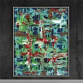 Abstract Painting Featuring Blue Yellow Black Textured Brushstrokes For Home Decor