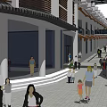 Vibrant Commercial Street With Pedestrians And Traditional Modern Style Buildings