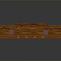 Theatrical Stage Setup With Red Curtains Repeating Patterns Wooden Platform And Speakers