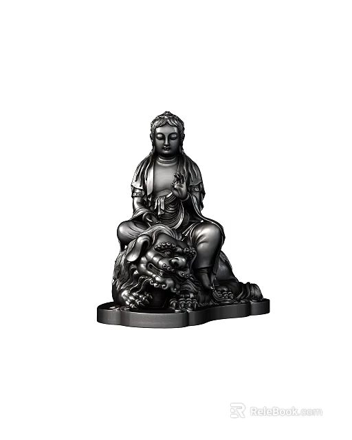 Intricate Buddha Figure Sculpture Sitting On Lion With Carved Details And Traditional Design 3d model 