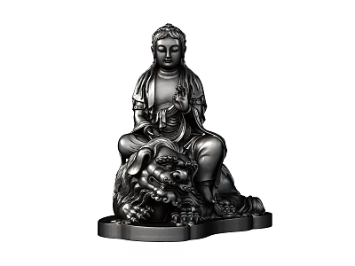 Intricate Buddha Figure Sculpture Sitting On Lion With Carved Details And Traditional Design 3d model