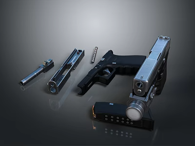 Modern Pistol Weapon With Disassembled Components Including Barrel Magazine And Slide 3d model