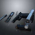 Modern Pistol Weapon With Disassembled Components Including Barrel Magazine And Slide