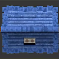 Cartoon Scene of a Charming House with Blue Tiled Roof Brown Wooden Frames and Chimney